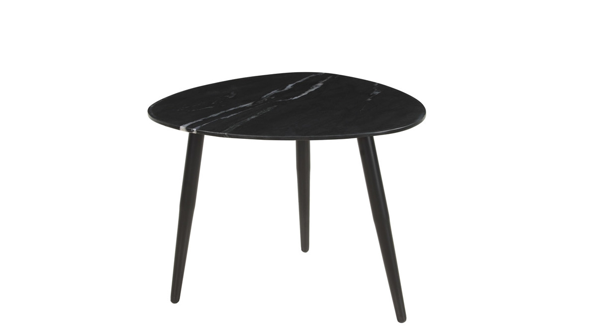 Set Di 2 Tavolini Estraibili In Marmo E Metallo Nero | Rotondi 50 E 70 Cm | Risparmia Spazio Per Soggiorno E Balcone
