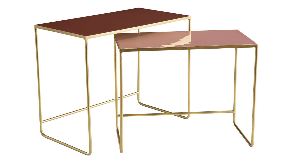 Tavolini da salotto estraibili terracotta, rosa e oro (set di 2) WESS
