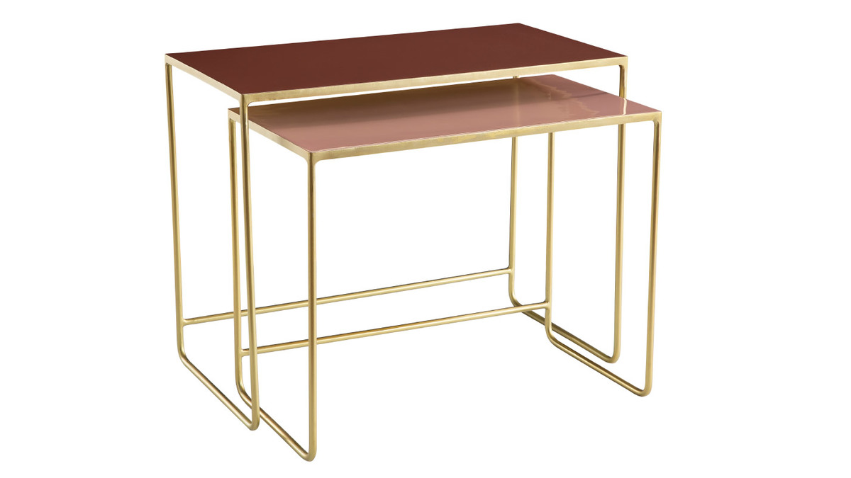 Tavolini da salotto estraibili terracotta, rosa e oro (set di 2) WESS