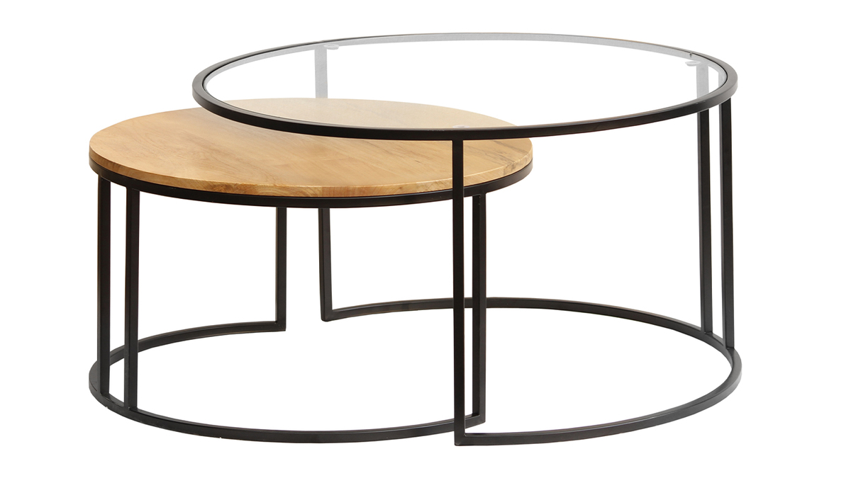 Tavolini da salotto estraibili vetro temperato e legno massello di mango TAHL