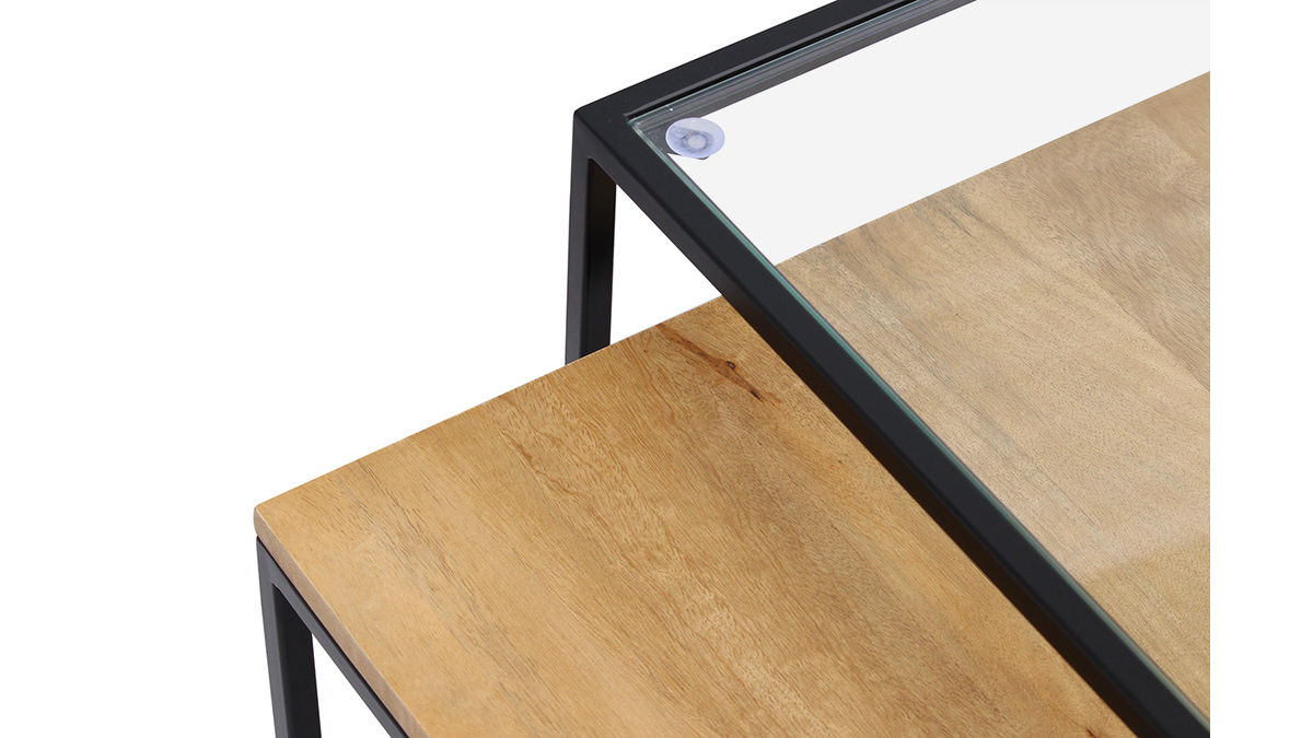 Tavolini da salotto estraibili vetro temperato e legno massello di mango TAHL