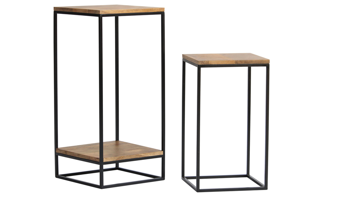 Tavolini estraibili in acacia e metallo nero (set da 2) IGGY
