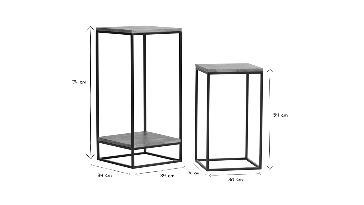 Tavolini estraibili in acacia e metallo nero (set da 2) IGGY