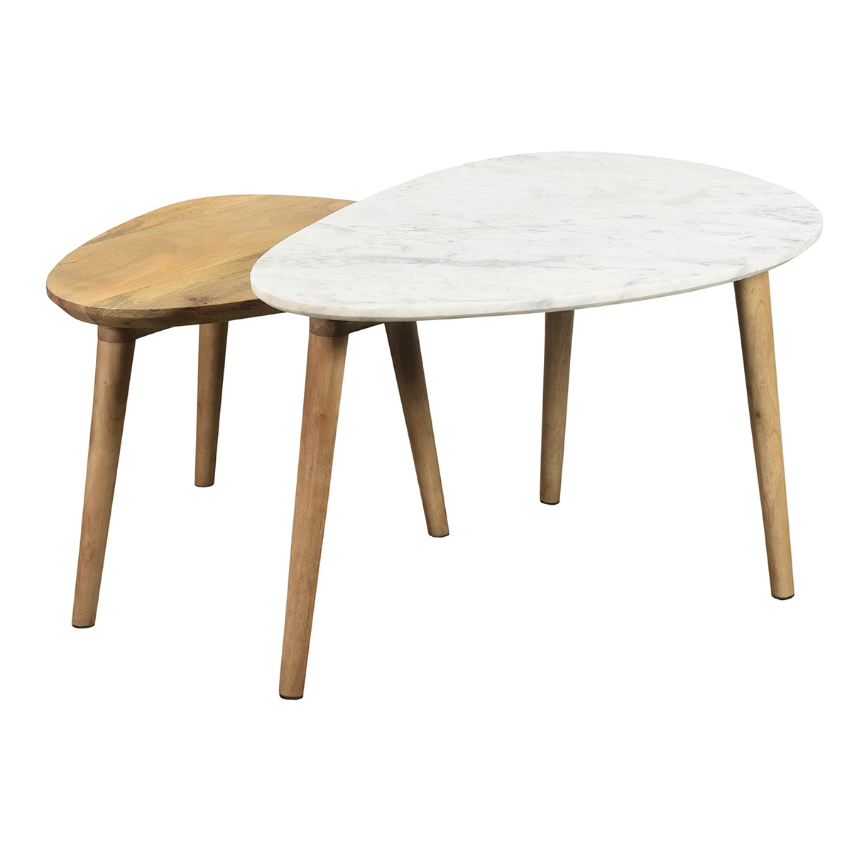 Tavolini estraibili marmo bianco e legno di mango (set di 2) EVY