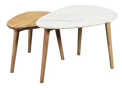 Tavolini estraibili marmo bianco e legno di mango (set di 2) EVY