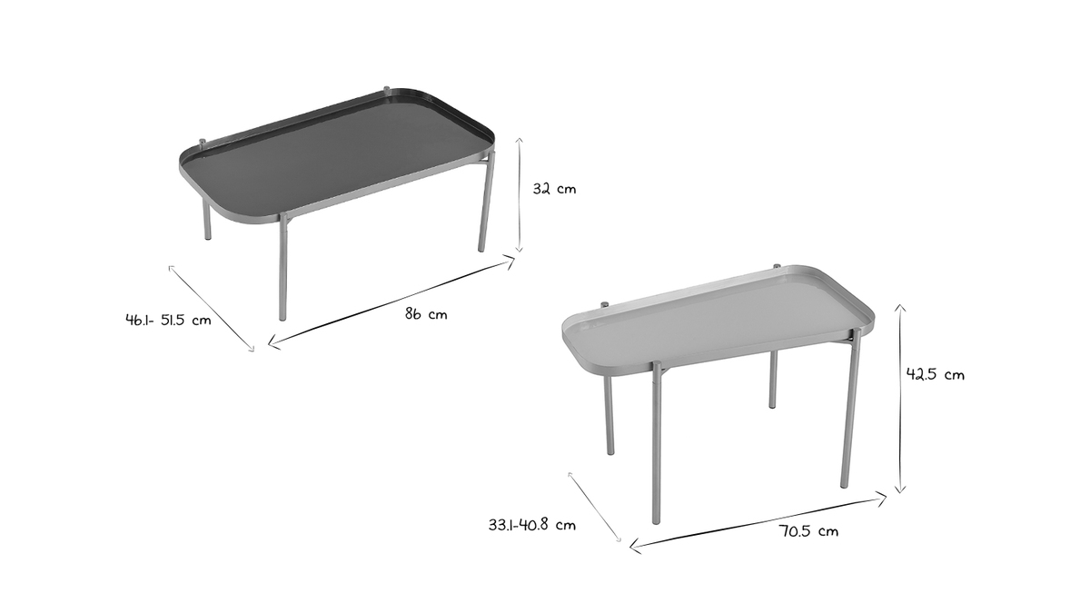 Tavolini impilabili laccati bianchi e grigio scuro (set di 2) ZURIA