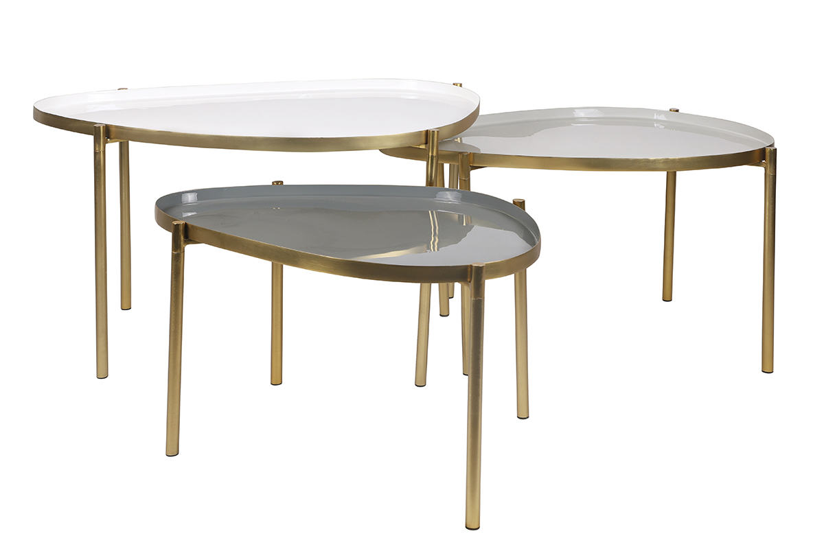 Tavolini impilabili laccati bianchi, grigio chiaro e grigio scuro (set di 3) ZURIA