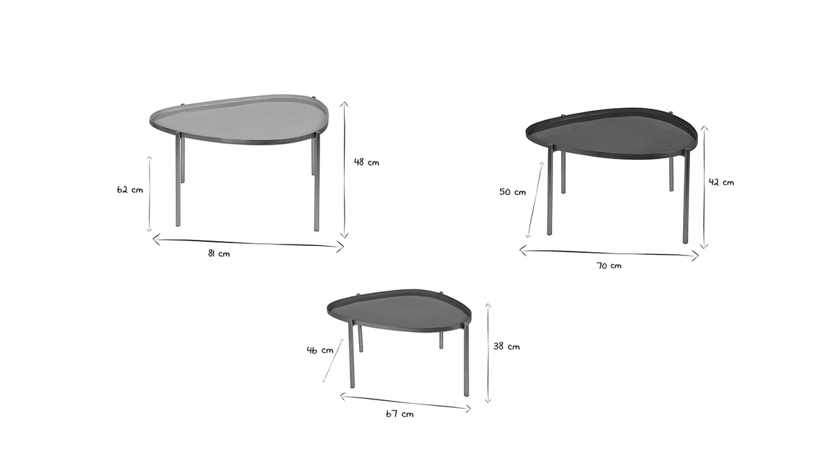 Tavolini impilabili laccati bianchi, senape, blu anatra, blu (set di 3) ZURIA