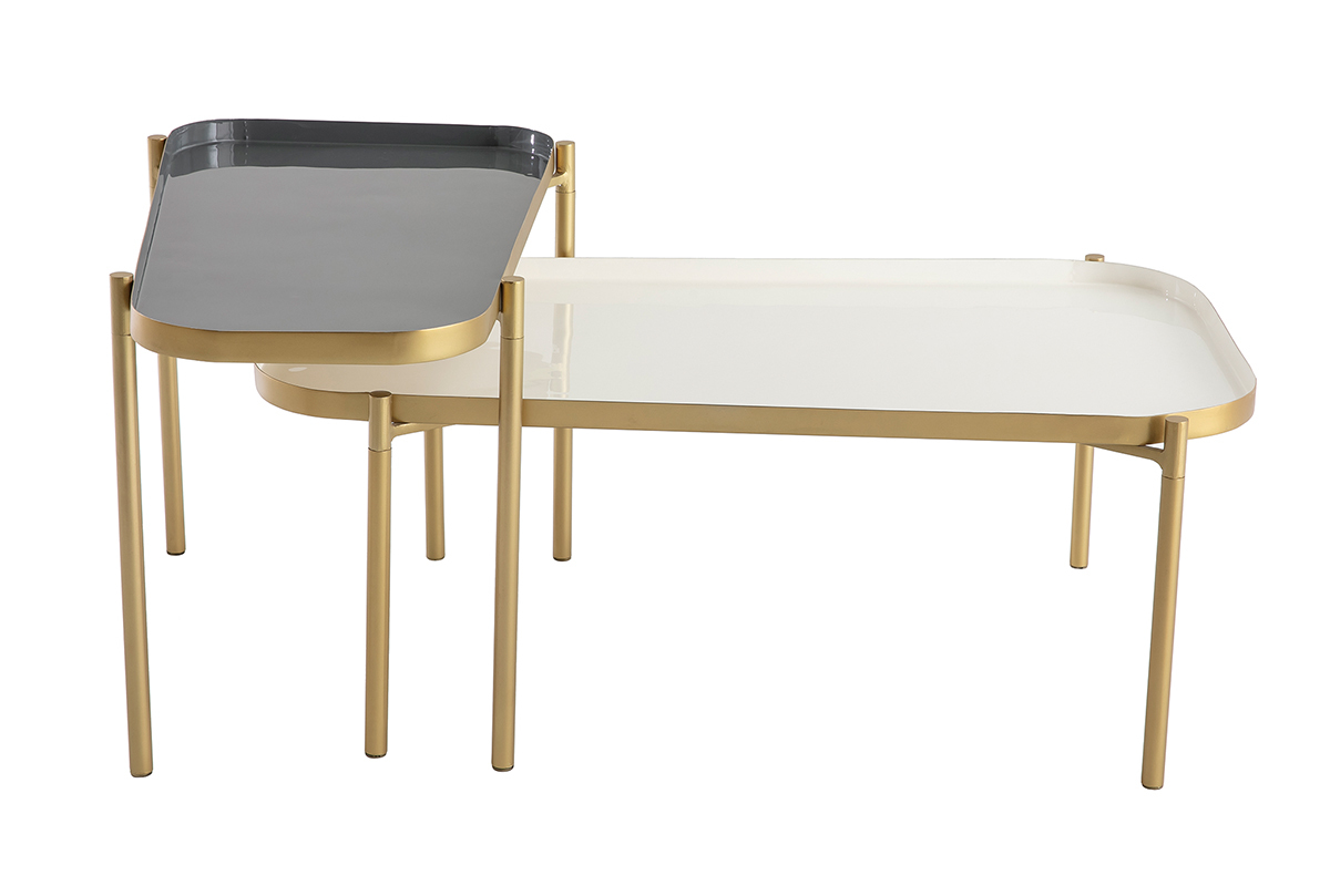 Tavolini impilabili laccati bianco e grigio (set di 2) ZURIA