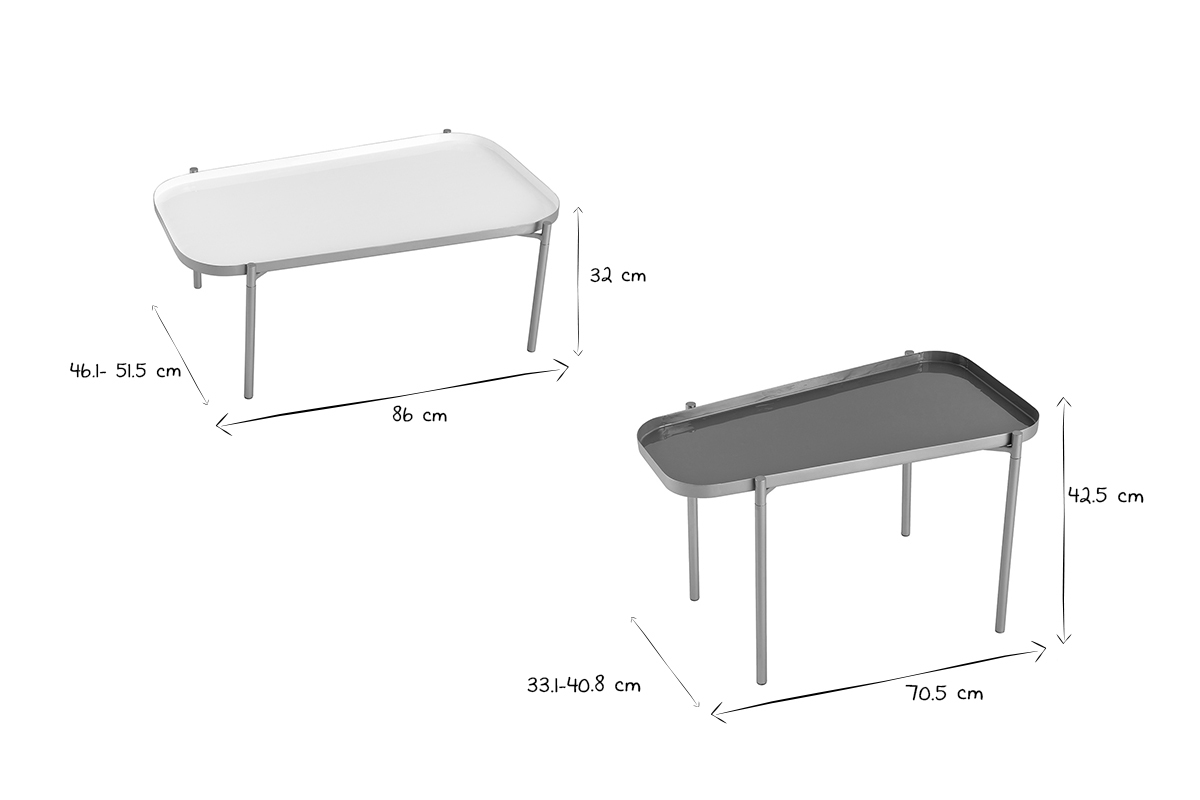 Tavolini impilabili laccati bianco e grigio (set di 2) ZURIA