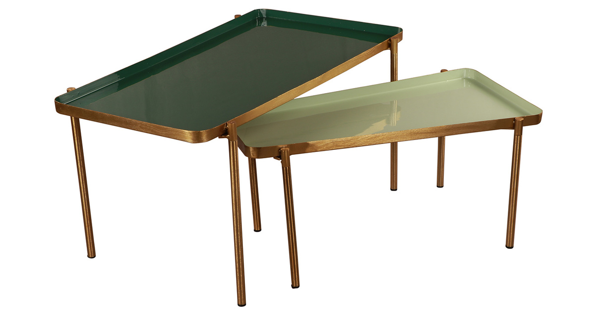 Tavolini impilabili laccati verde chiaro e verde scuro (set di 2) ZURIA