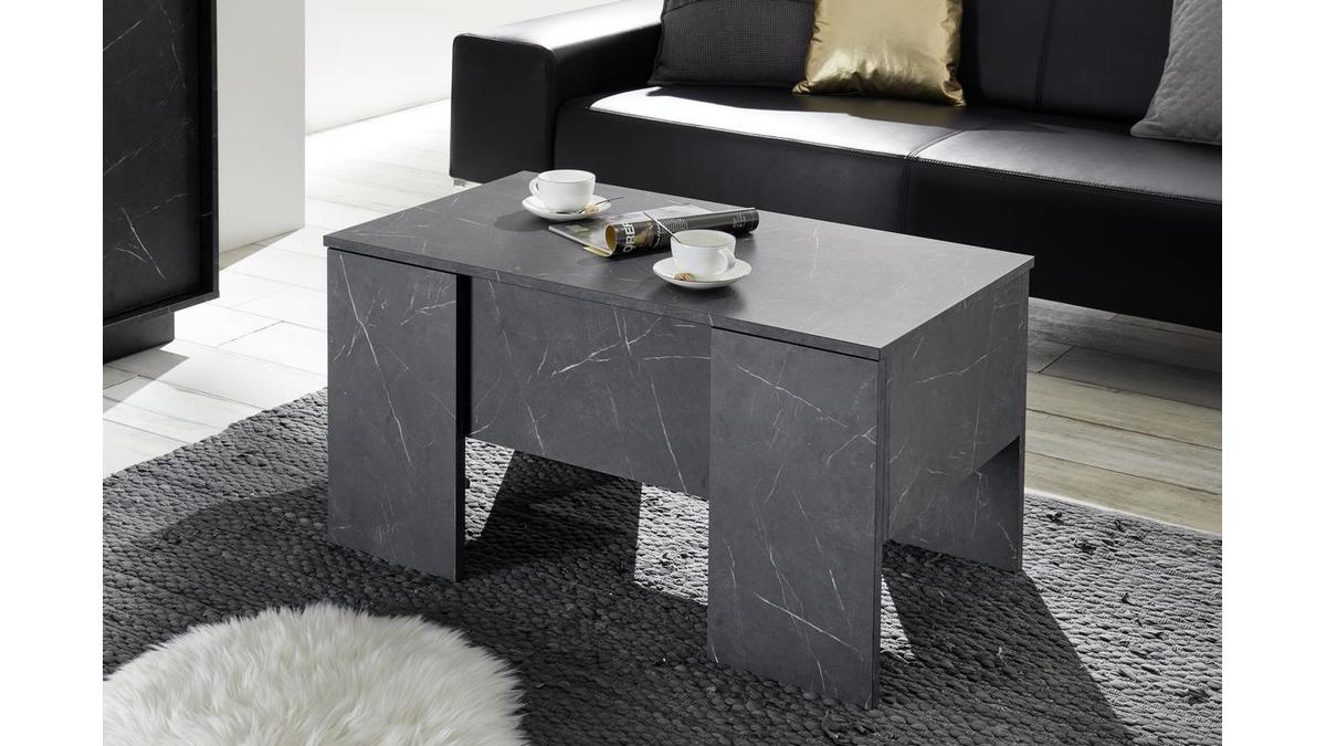 Tavolino alzabile di design con effetto marmo nero L92 cm CARRA