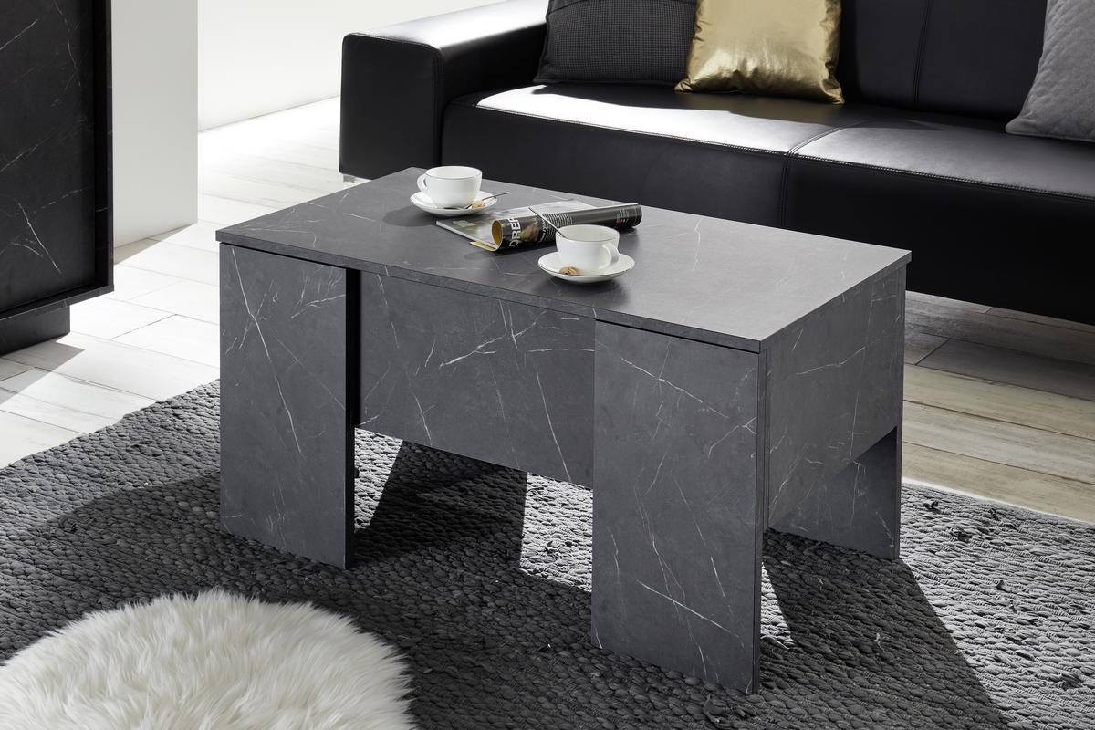 Tavolino alzabile di design con effetto marmo nero L92 cm CARRA
