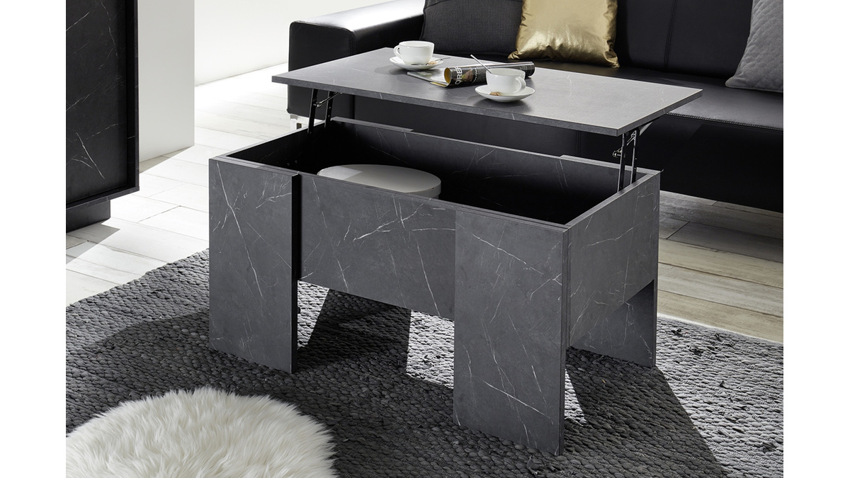 Tavolino alzabile di design con effetto marmo nero L92 cm CARRA