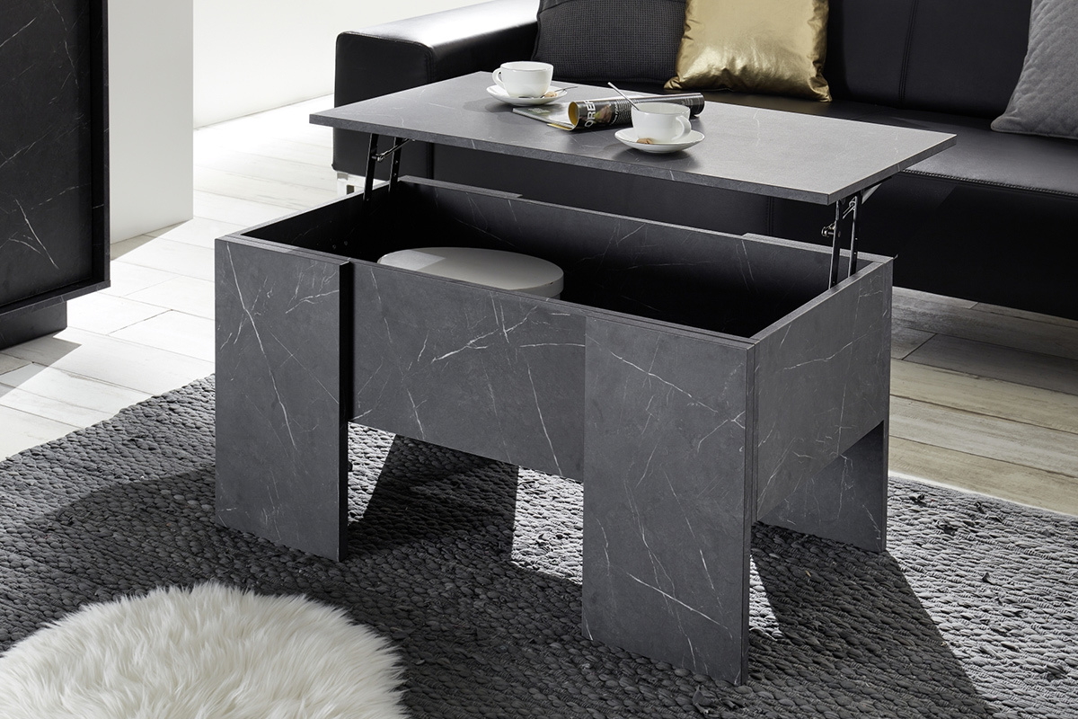 Tavolino alzabile di design con effetto marmo nero L92 cm CARRA