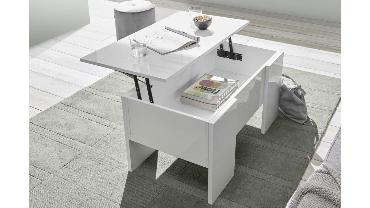 Tavolino alzabile di design laccato lucido bianco L92 cm COMO