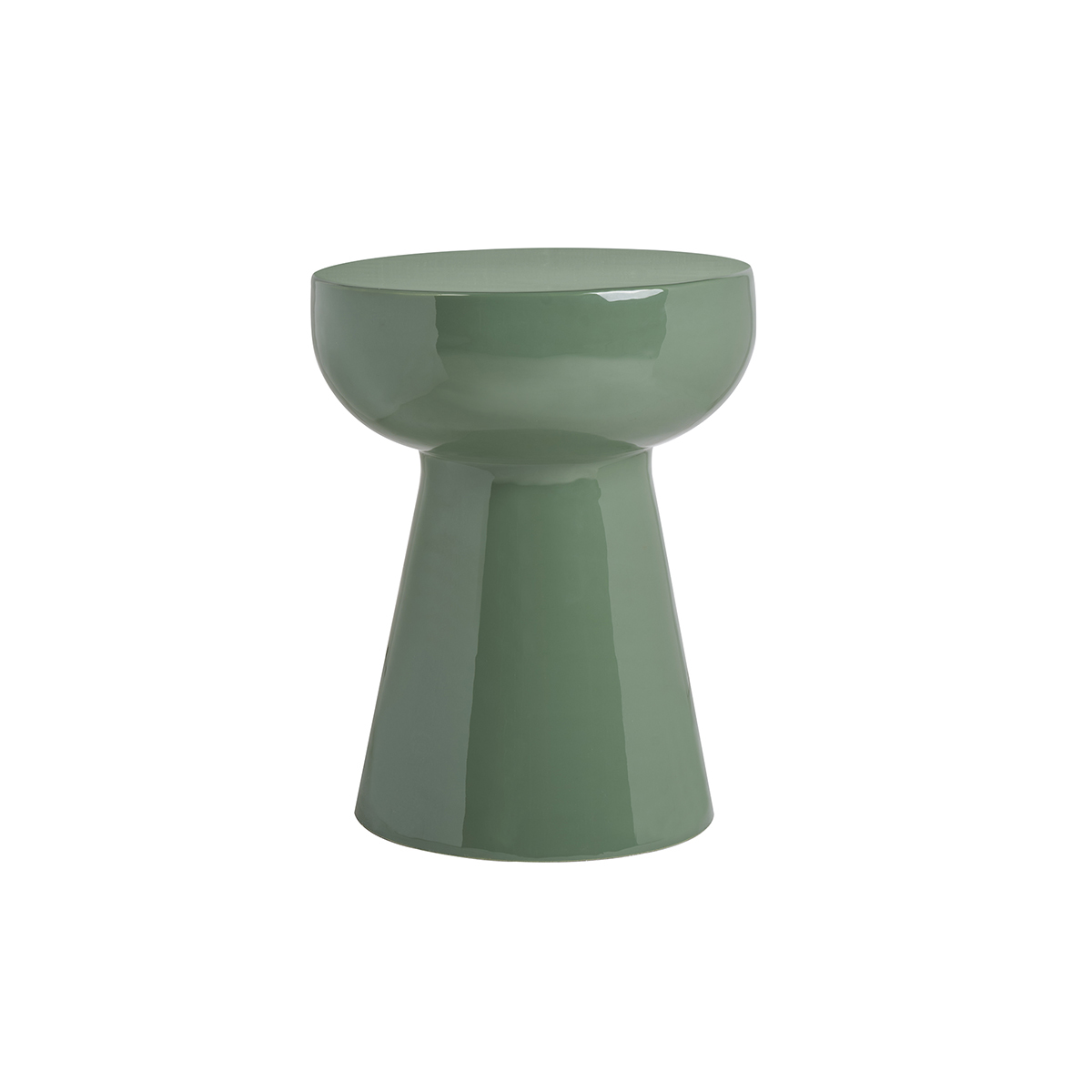 Tavolino ausiliario rotondo in metallo smaltato verde kaki D34 cm MOGOU