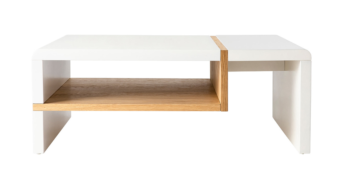 Tavolino basso design bianco laccato e placcaggio di rovere INSERT