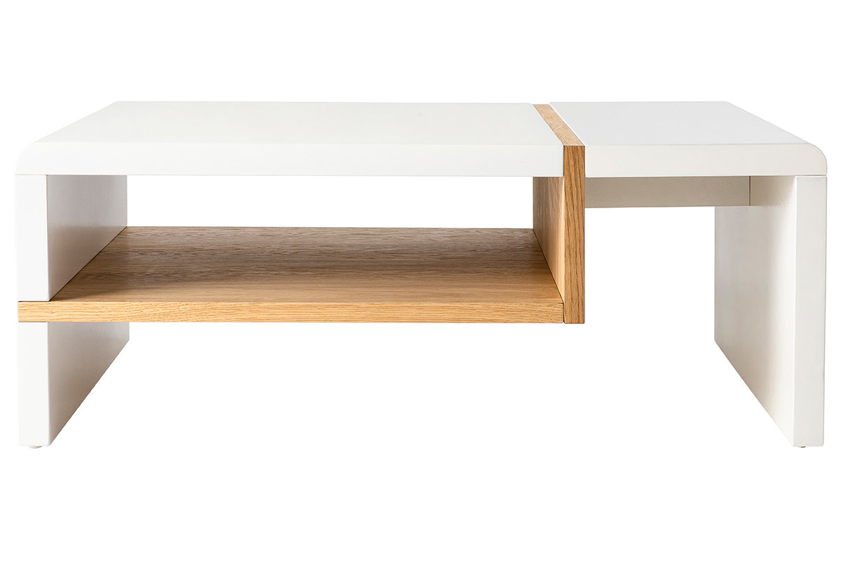 Tavolino basso design bianco laccato e placcaggio di rovere INSERT