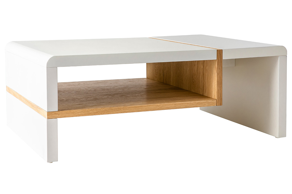 Tavolino basso design bianco laccato e placcaggio di rovere INSERT