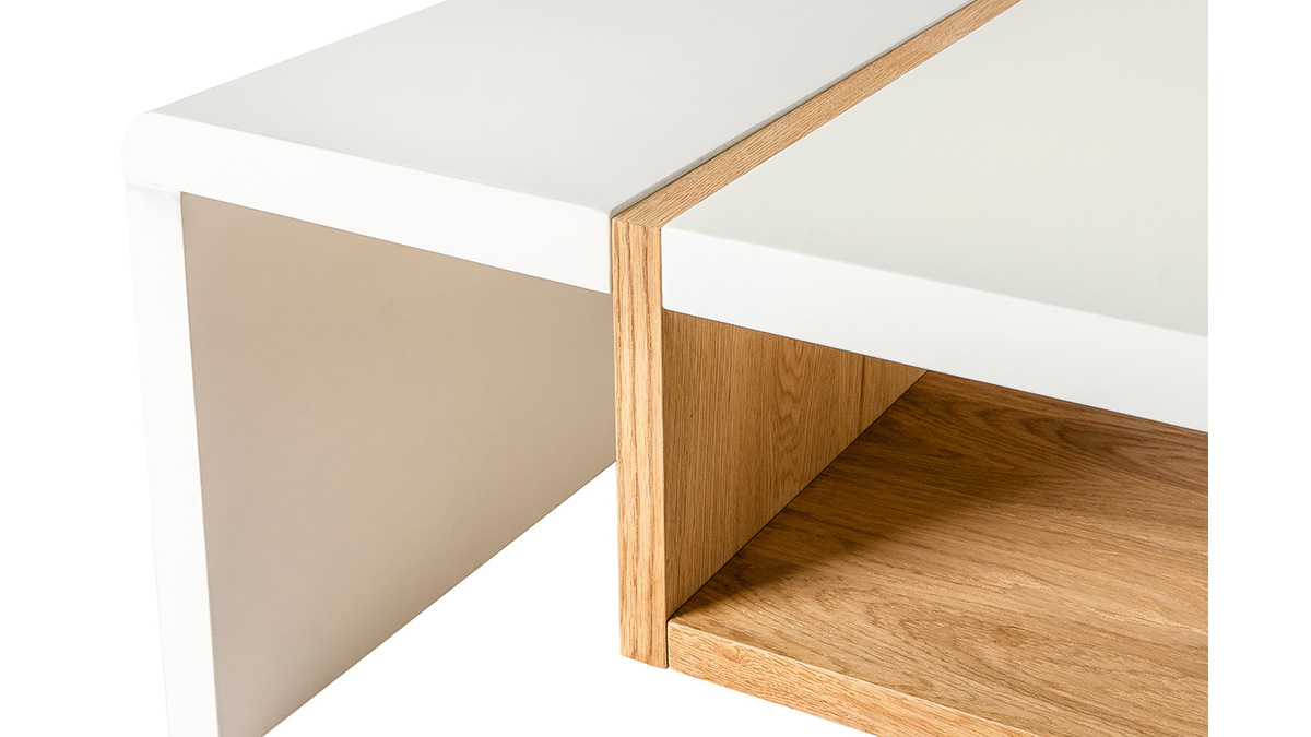 Tavolino basso design bianco laccato e placcaggio di rovere INSERT