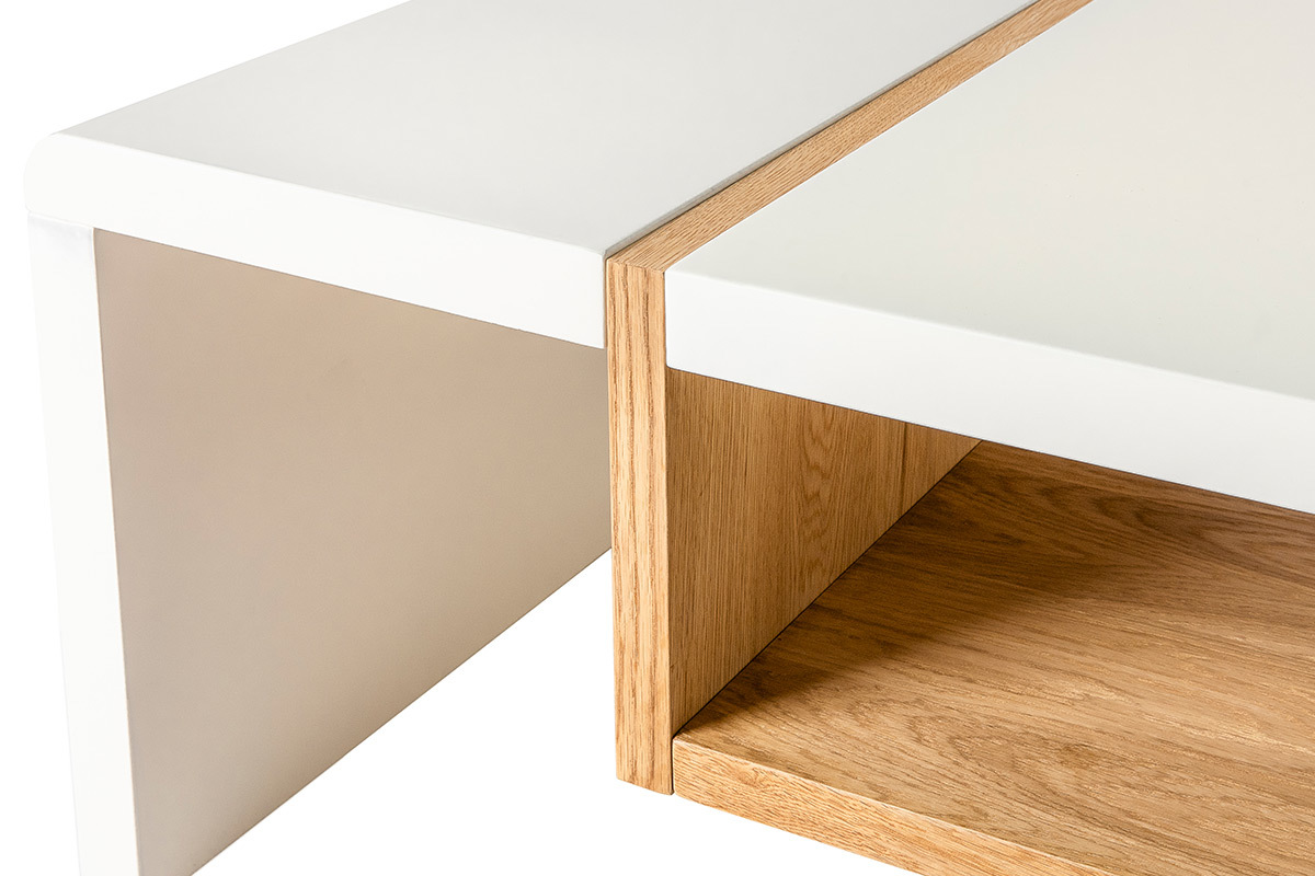 Tavolino basso design bianco laccato e placcaggio di rovere INSERT