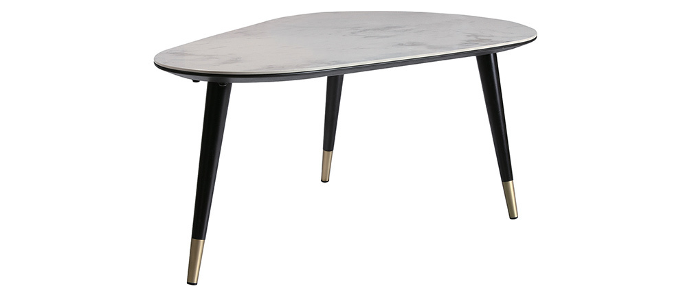 Tavolino basso design effetto marmo con piedi in legno e oro ALLURE