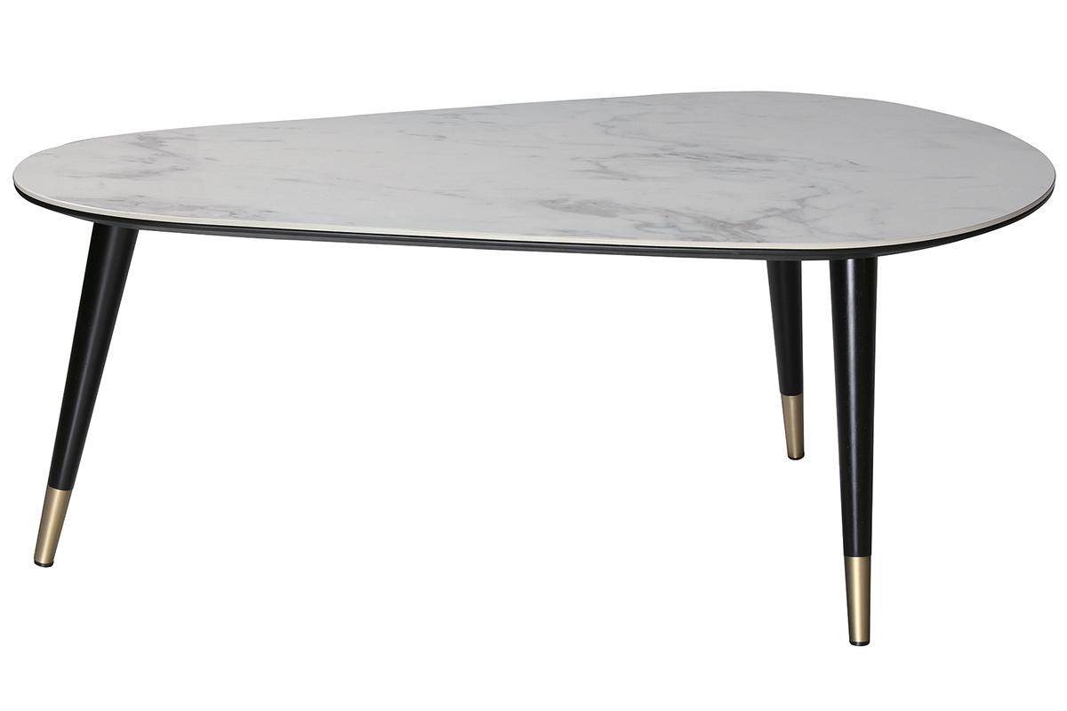 Tavolino basso design effetto marmo con piedi in legno e oro ALLURE