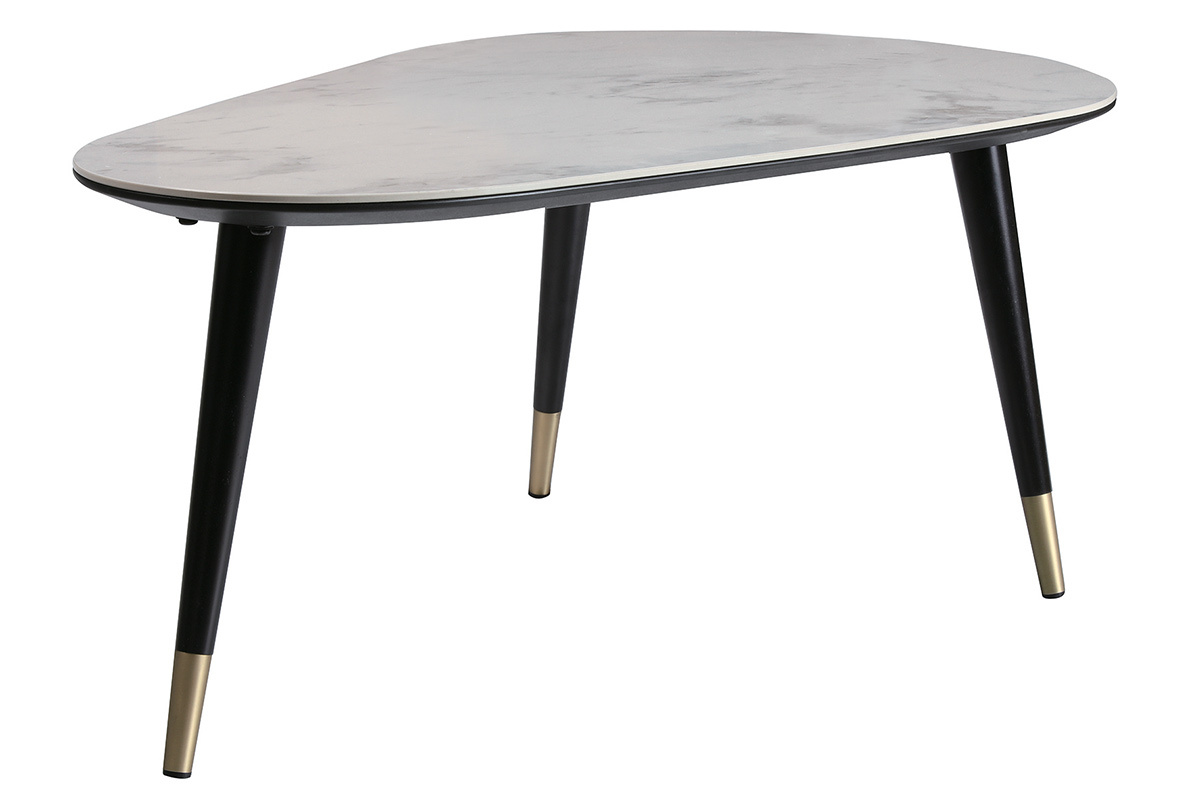 Tavolino basso design effetto marmo con piedi in legno e oro ALLURE