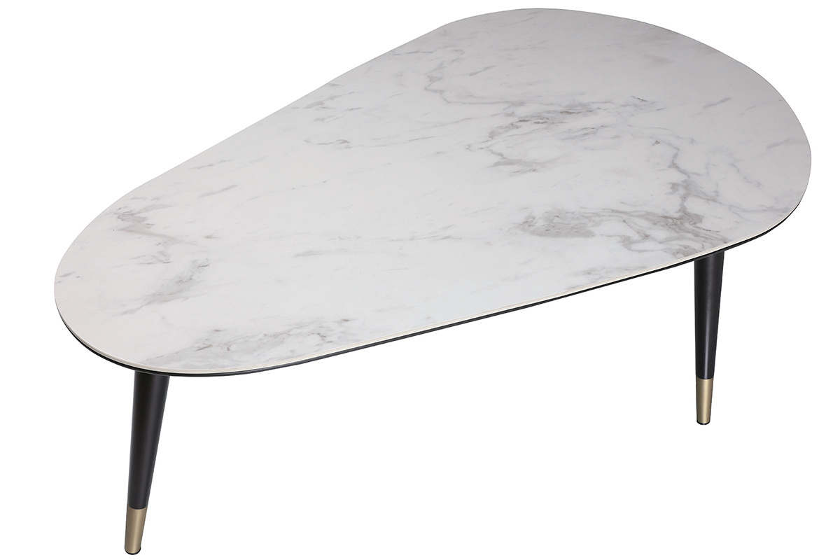 Tavolino basso design effetto marmo con piedi in legno e oro ALLURE
