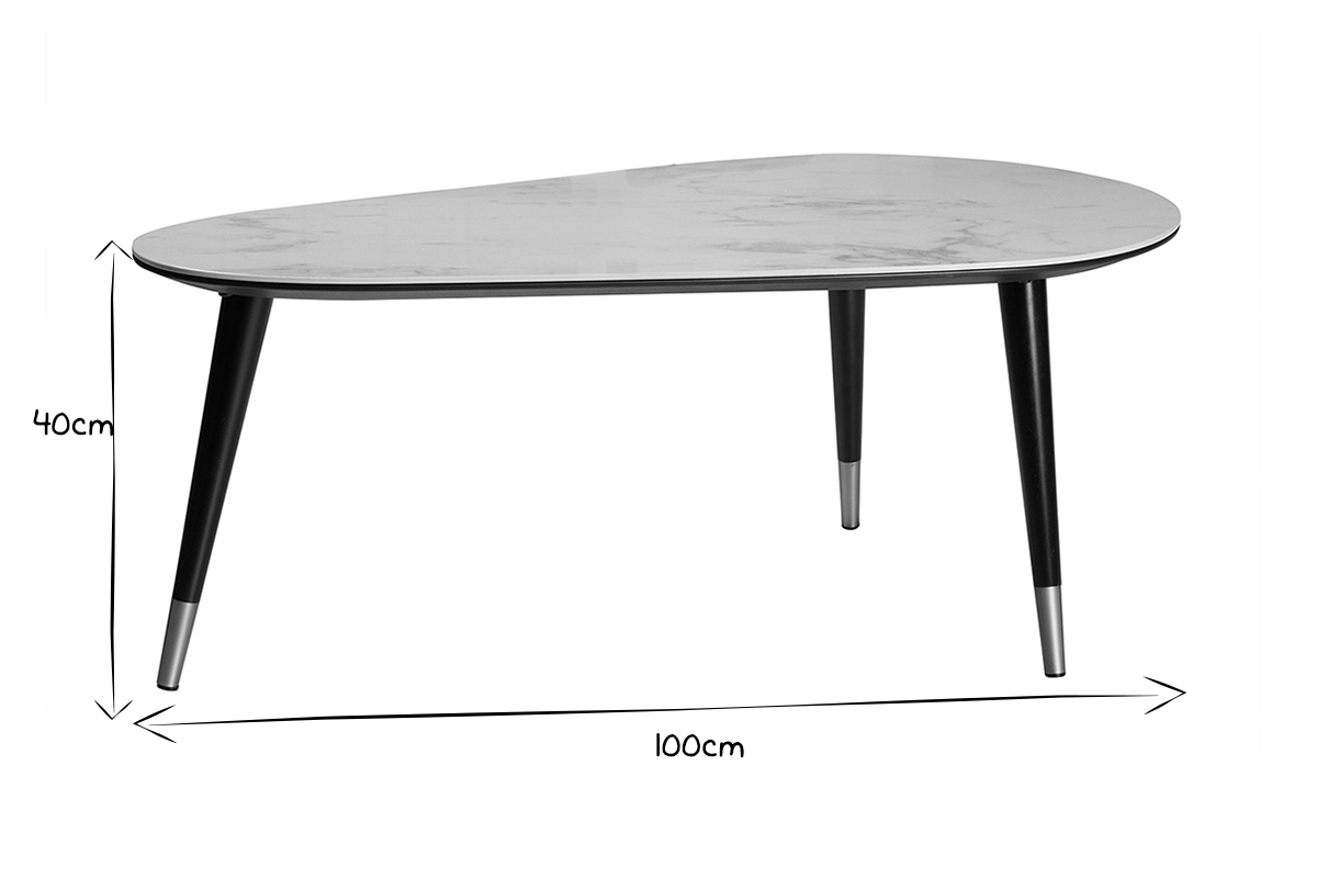 Tavolino basso design effetto marmo con piedi in legno e oro ALLURE
