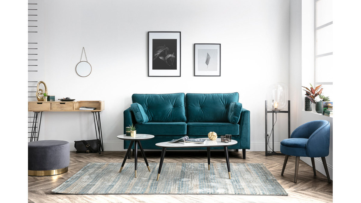 Tavolino basso design effetto marmo con piedi in legno e oro ALLURE