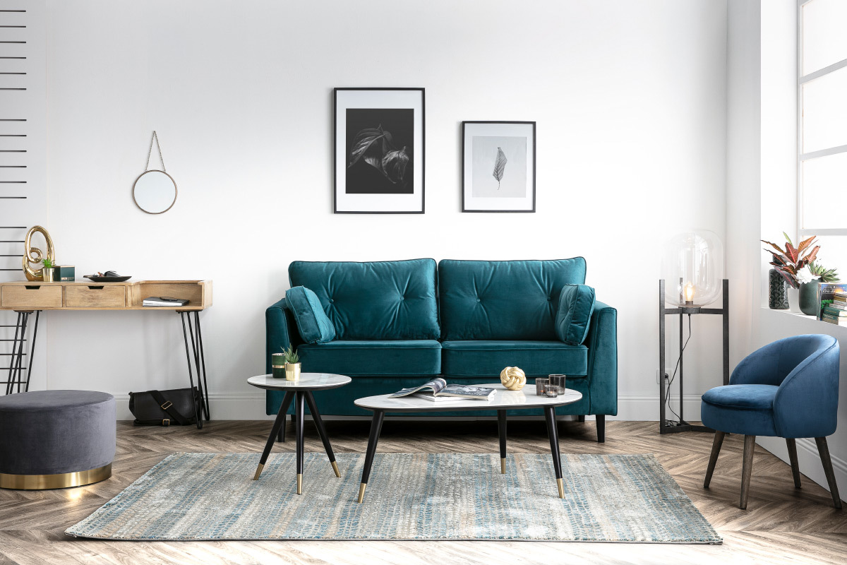 Tavolino basso design effetto marmo con piedi in legno e oro ALLURE