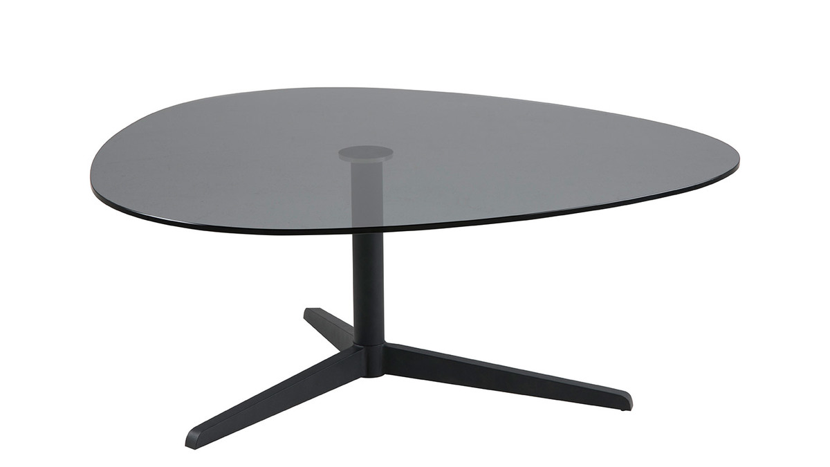 Tavolino basso design forma ovale Nero in vetro fum e metallo GALET