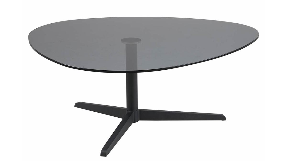 Tavolino basso design forma ovale Nero in vetro fum e metallo GALET