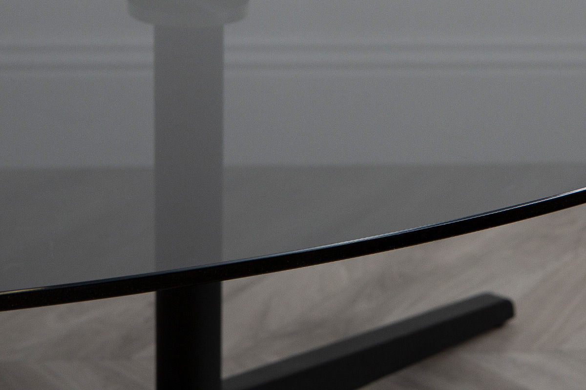 Tavolino basso design forma ovale Nero in vetro fum� e metallo GALET