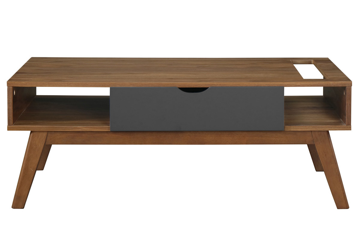 Tavolino basso design grigio antracite e noce NEELA