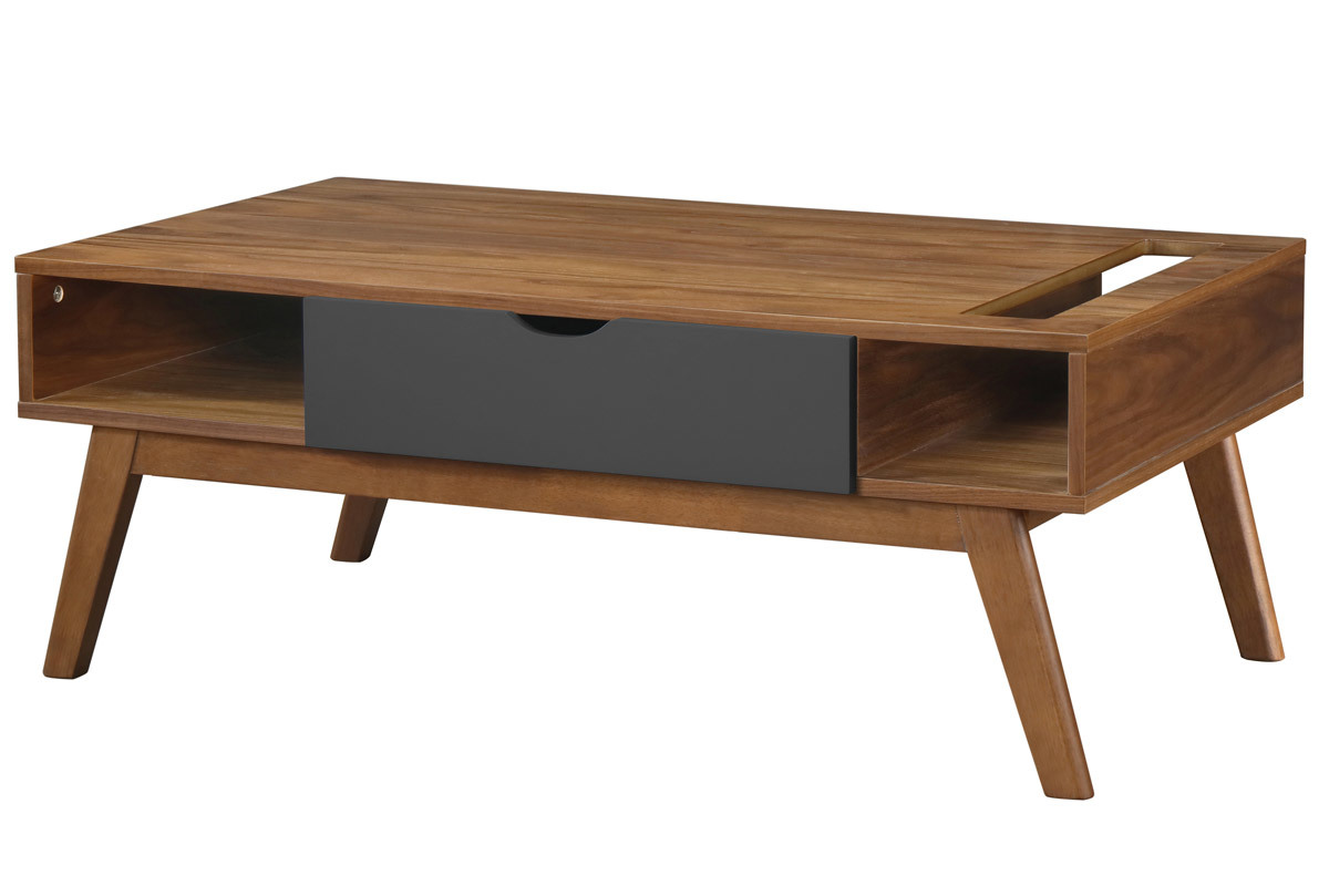 Tavolino basso design grigio antracite e noce NEELA