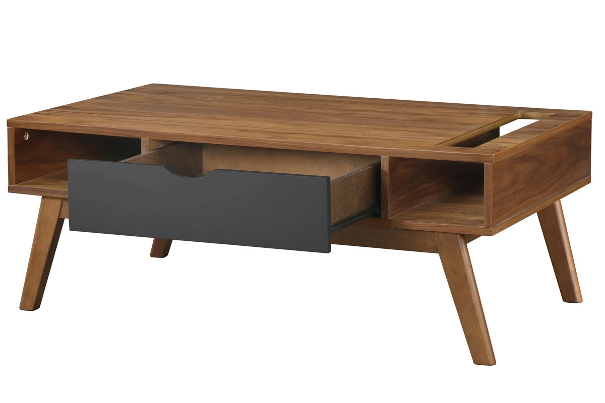 Tavolino basso design grigio antracite e noce NEELA