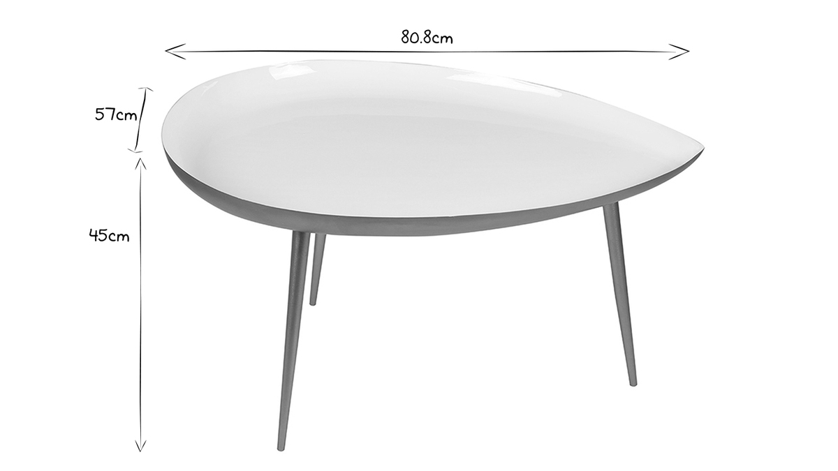 Tavolino basso design in acciaio laccato bianco DROP