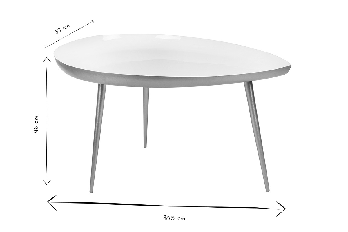 Tavolino basso design in acciaio laccato bianco DROP
