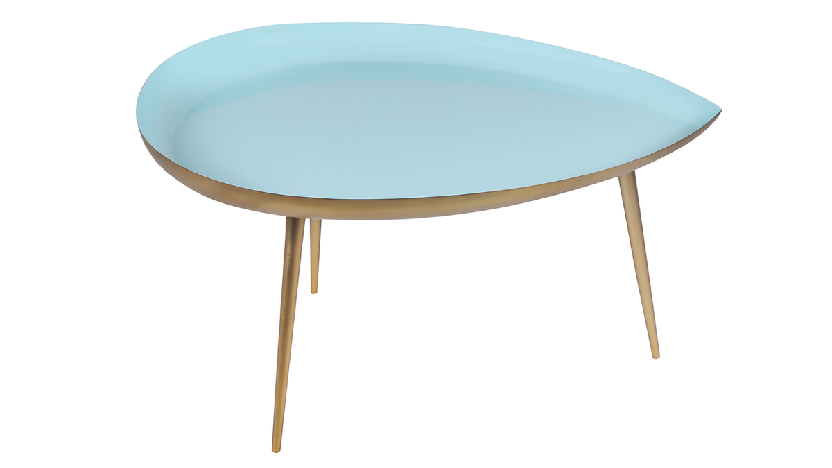 Tavolino basso design in acciaio laccato blu DROP
