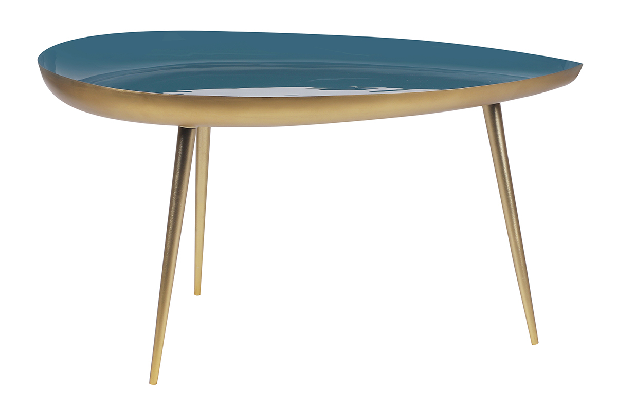 Tavolino basso design in acciaio laccato blu petrolio DROP