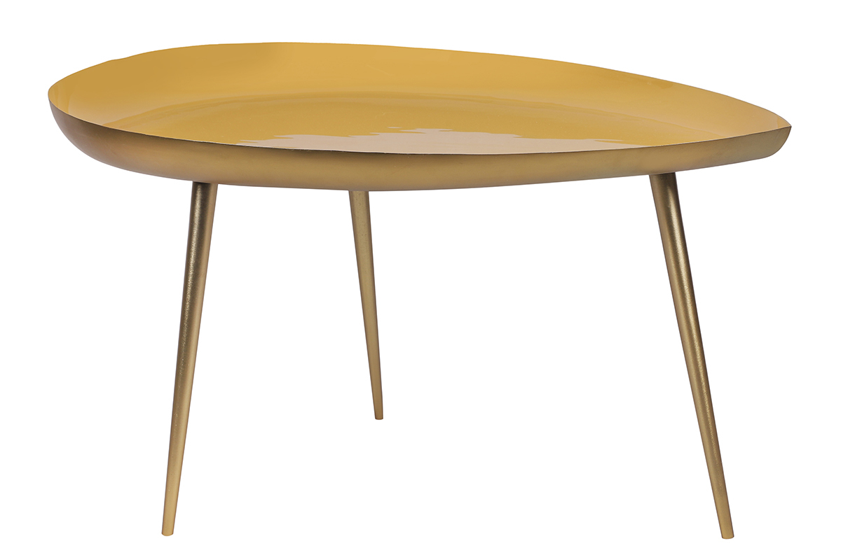 Tavolino basso design in acciaio laccato giallo DROP
