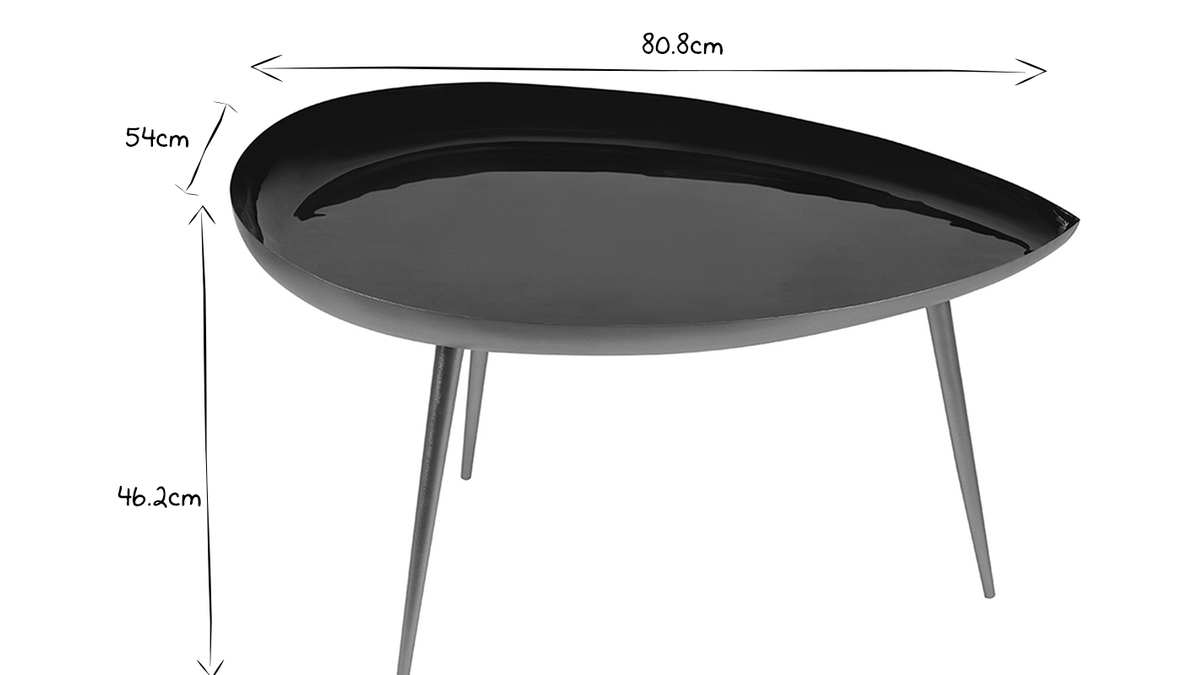 Tavolino basso design in acciaio laccato nero DROP