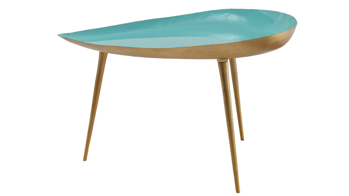 Tavolino basso design in acciaio laccato verde acqua DROP