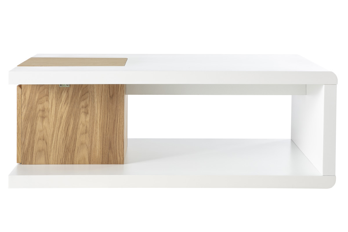 Tavolino basso design laccato bianco e placcato rovere DEEP