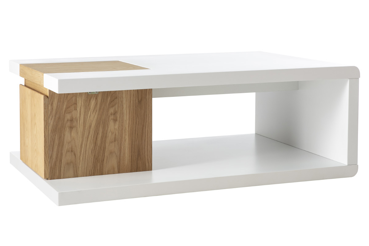 Tavolino basso design laccato bianco e placcato rovere DEEP