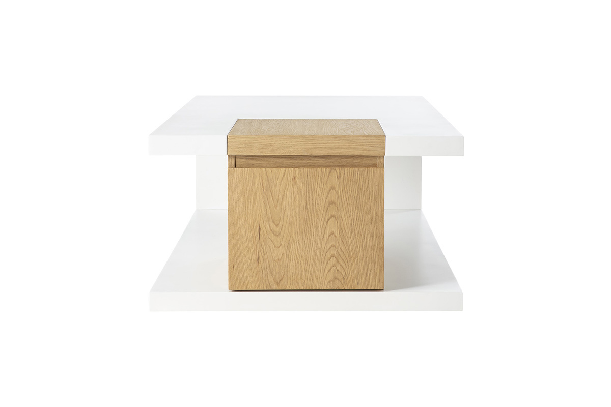 Tavolino basso design laccato bianco e placcato rovere DEEP