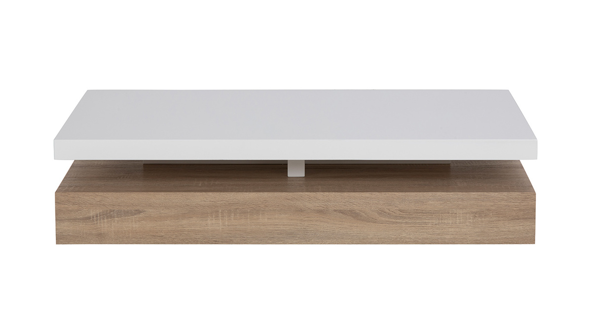 Tavolino basso design laccato bianco lucido e legno SONOMA
